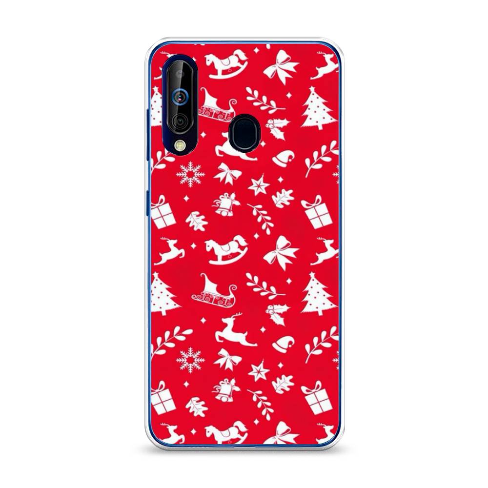 

Чехол на Samsung Galaxy A60 "Красный новогодний фон", Красный;белый, 28250-5