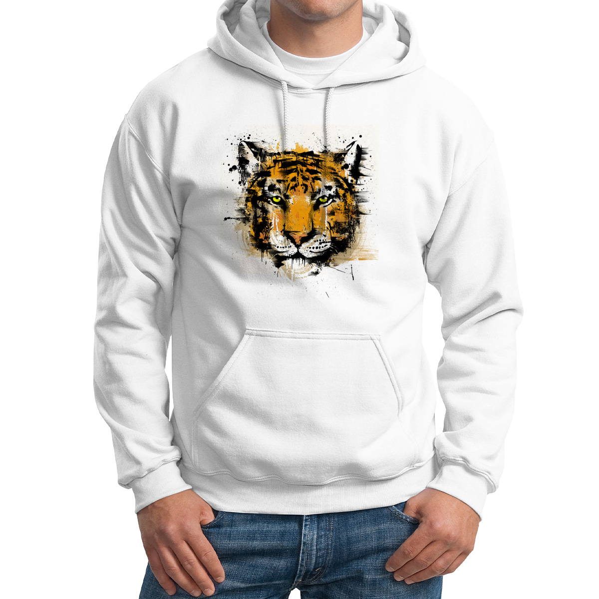 

Худи унисекс CoolPodarok Животные Краски Тигр Рисунок белое 44 RU, Белый, 4M015915