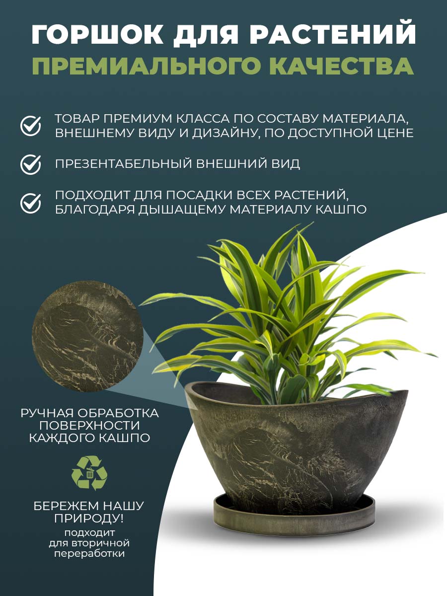 

Горшок-лодочка GreenShip, с поддоном, H-09YB15ду, цвет древесный уголь, 1 шт, Серый, лодочка