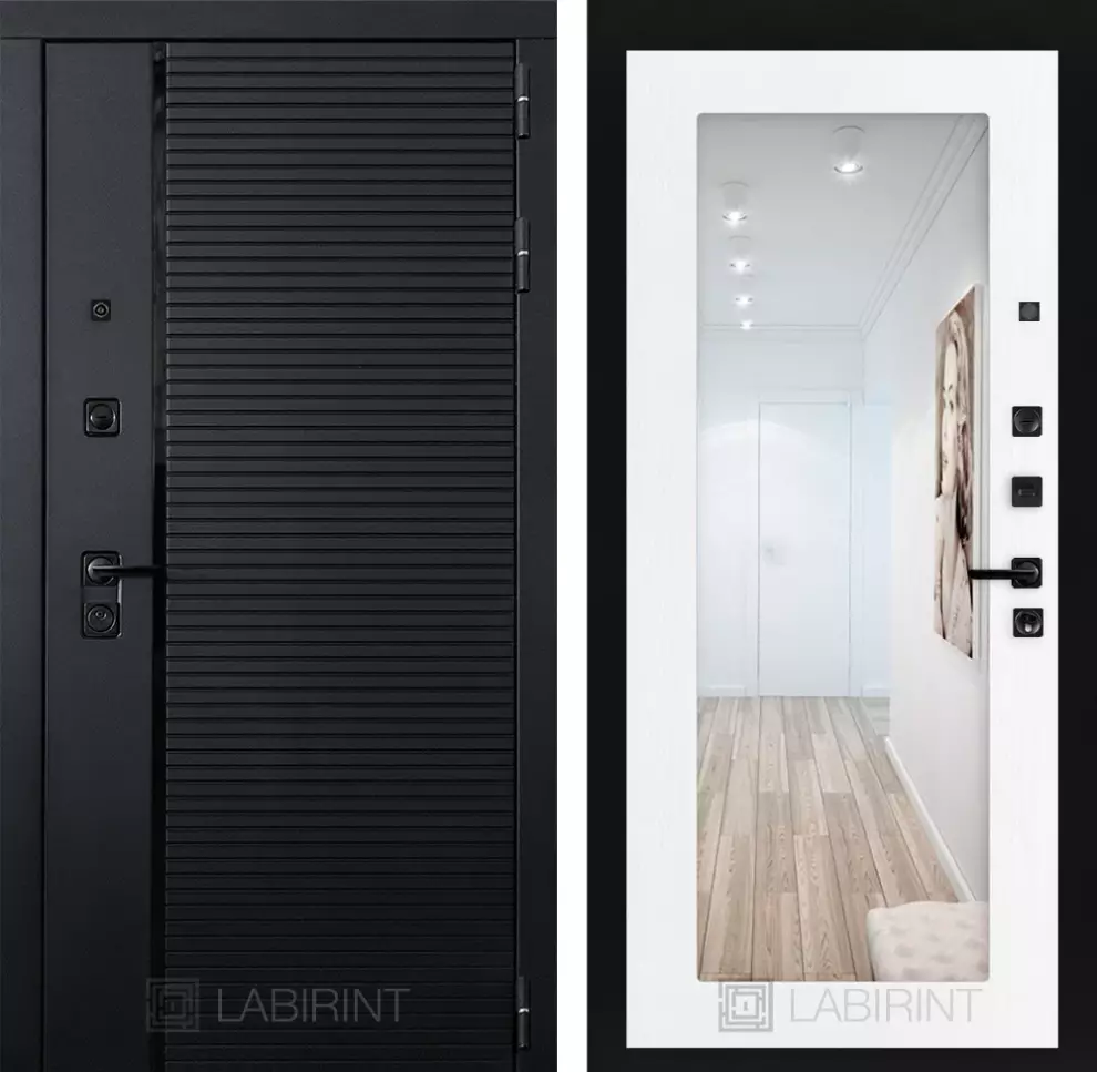 

Входная дверь LABIRINT PIANO 960х2050 правая с панелью зеркало цвет белое дерево