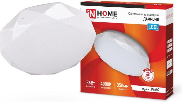 

Светильник IN HOME DECO364000К ДАЙМОНД, DECO 36Вт 230В 4000К 2340лм 350х55мм ДАЙМОНД