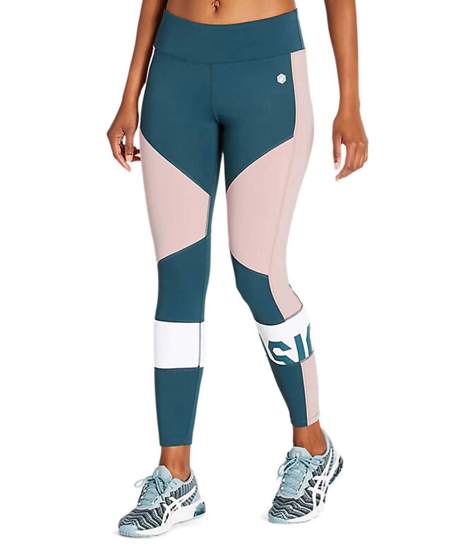 фото Спортивные леггинсы женские asics color block cropped tight 2 синие l