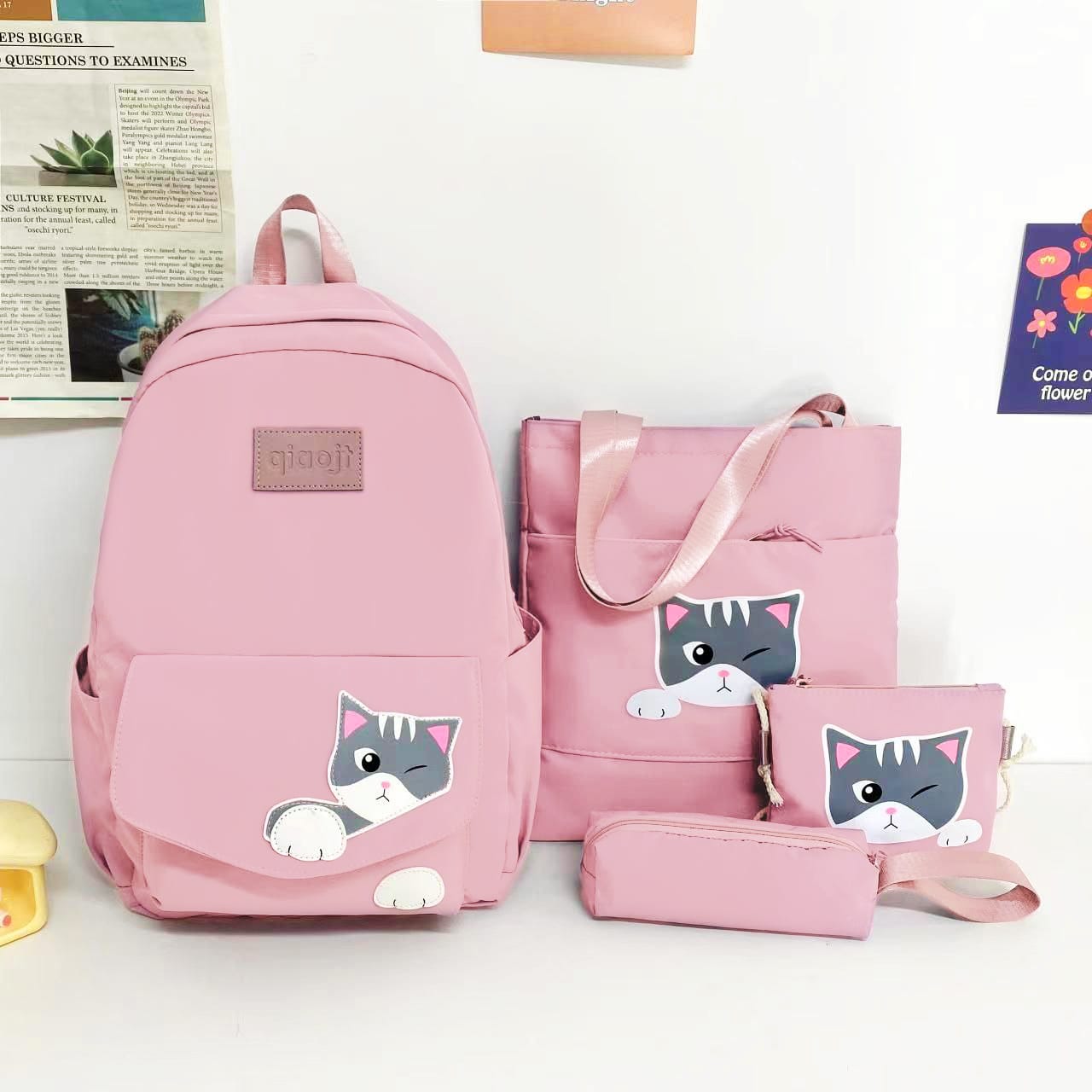 

Рюкзак для девочки RAFL 4 в 1 розовый, Котик