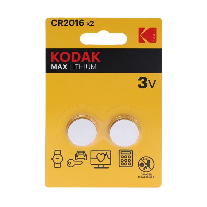 

Батарейка литиевая Kodak, CR2016-2BL, 3В, блистер, 2 шт.