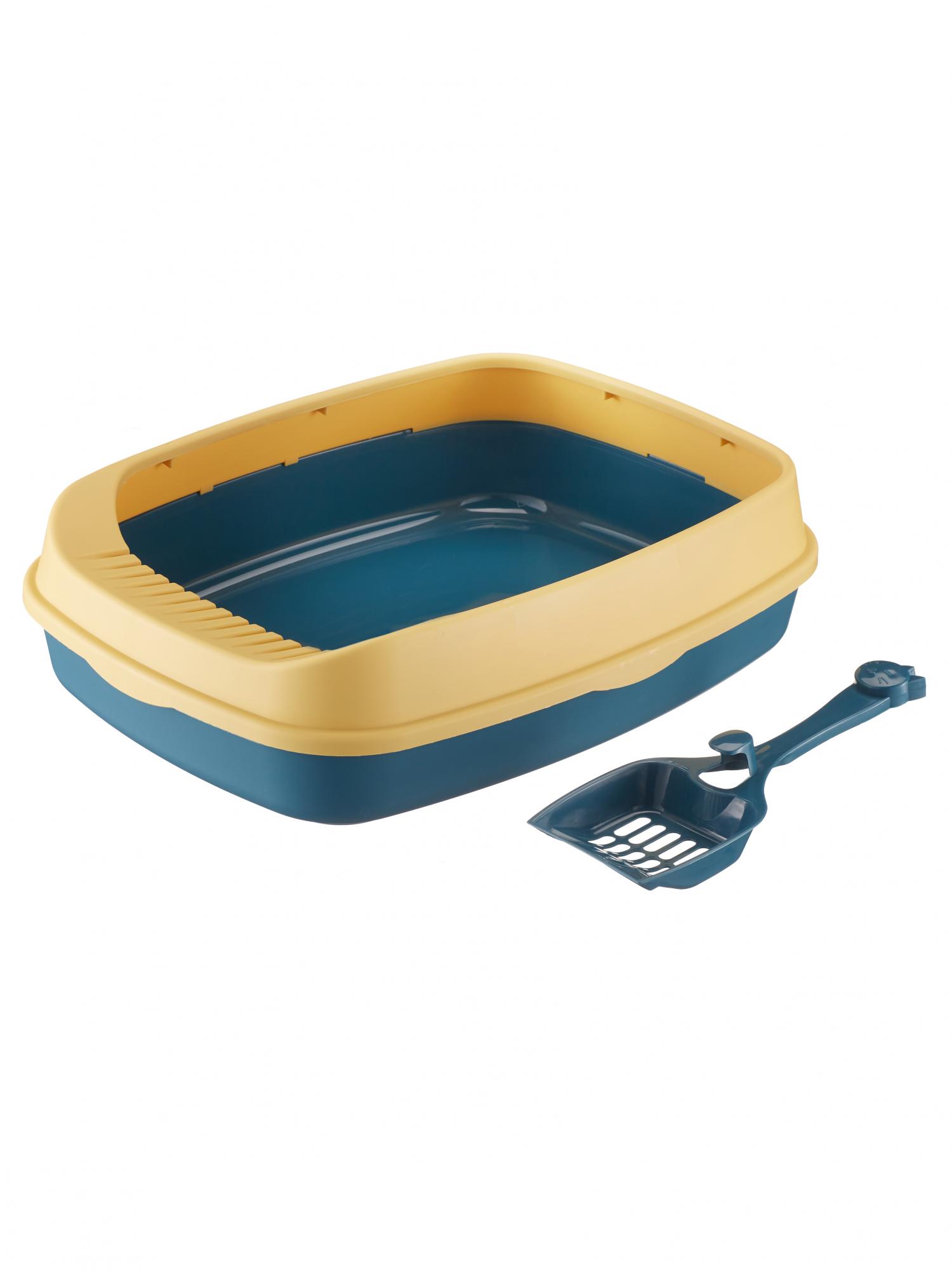 

Туалет-лоток с бортиками Pet-it Modern 46*34*12 совок в комплекте сине-желтый, Синий;желтый