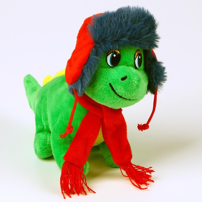 Мягкая игрушка Дракон в шапке-ушанке зеленый 15 см утка с шарфом желтый в шапке
