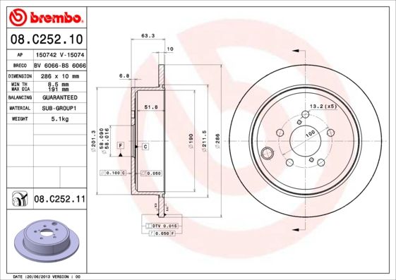 

Тормозной диск brembo комплект 1 шт. 08C25211