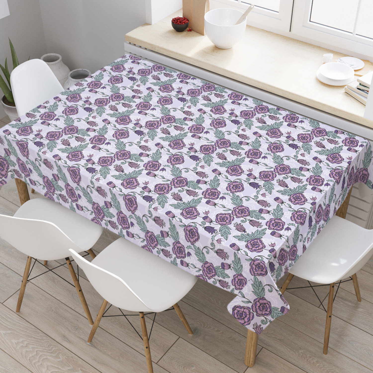 

Скатерть прямоугольная JoyArty "Изысканный цветочный узор" из оксфорда, 120x145см, Розовый, Изысканный цветочный узор