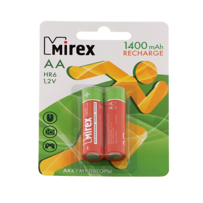 

Аккумулятор Mirex, Ni-Mh, AA, HR6-2BL, 1.2В, 1400 мАч, блистер, 2 шт.