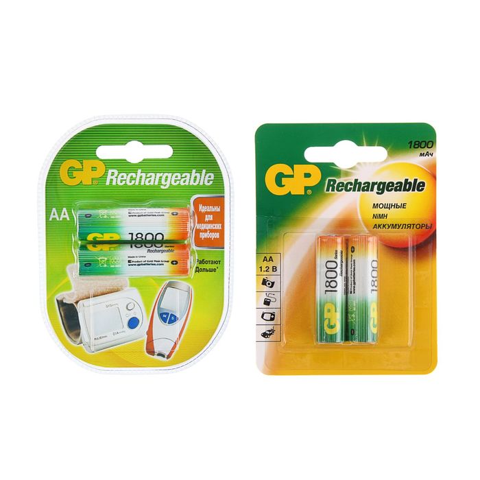 

Аккумулятор GP, Ni-Mh, AA, HR6-2BL, 1.2В, 1800 мАч, блистер, 2 шт.