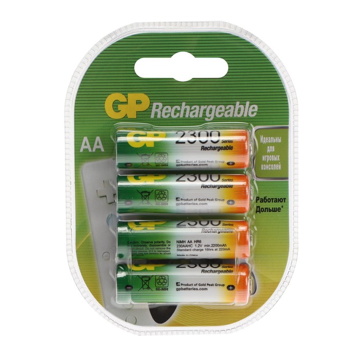 

Аккумулятор GP, Ni-Mh, AA, HR6-4BL, 1.2В, 2200 мАч, блистер, 4 шт.