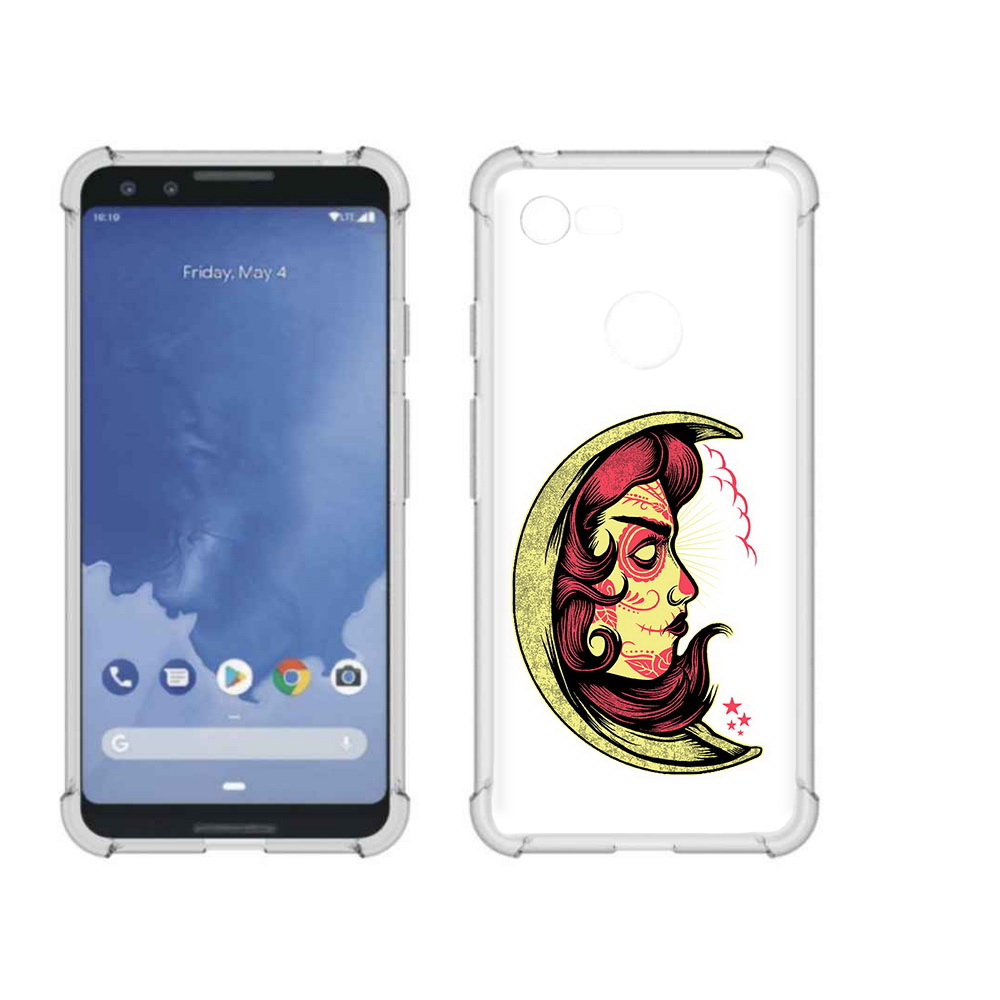 

Чехол MyPads Tocco для Google Pixel 3 желтый полумесяц с лицом девушки, Прозрачный, Tocco