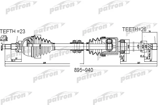 

Полуось передний мост справа 23x895x49x26 NISSAN: NOTE 1.5DCI 06- PATRON PDS0525