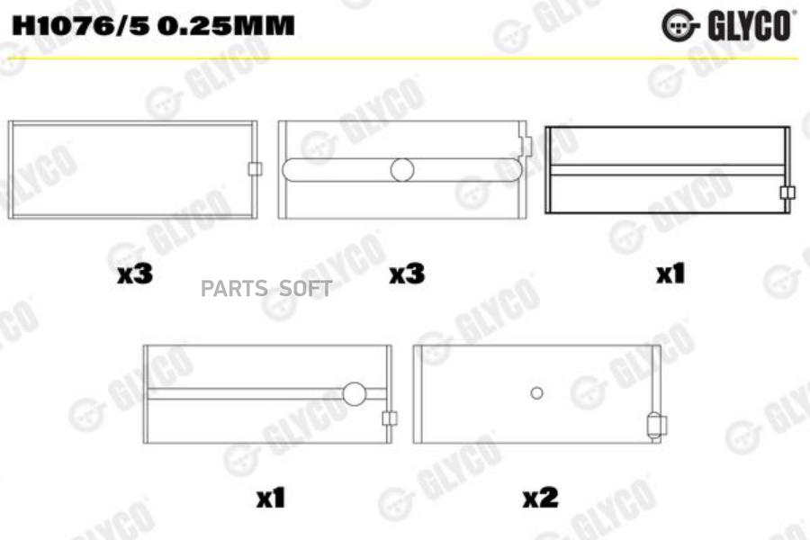 

GLYCO H1076/5 0.25MM Вкладыши коренные FORD TRANSIT 2,5D/TD -00 0,25mm (10шт.) () 1шт