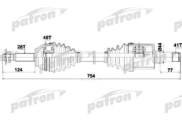 

Полуось передняя левая 28X754X41 ABS: 48T FORD TRANSIT 2,2TDCI, 3,2TDCI 07- PATRON PDS0428