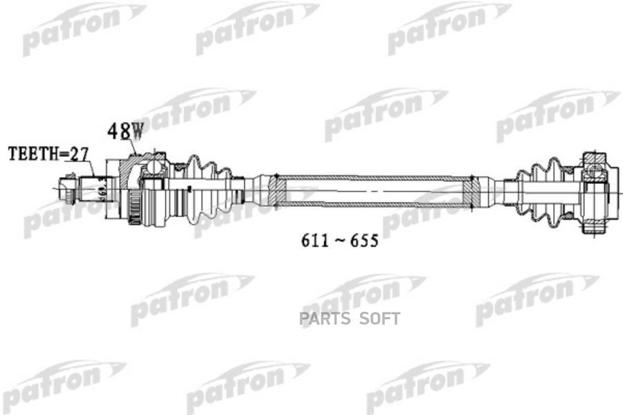 

Полуось задняя левая 27x611x69.3 ABS: 48T BMW: 1 04- PATRON PDS0308