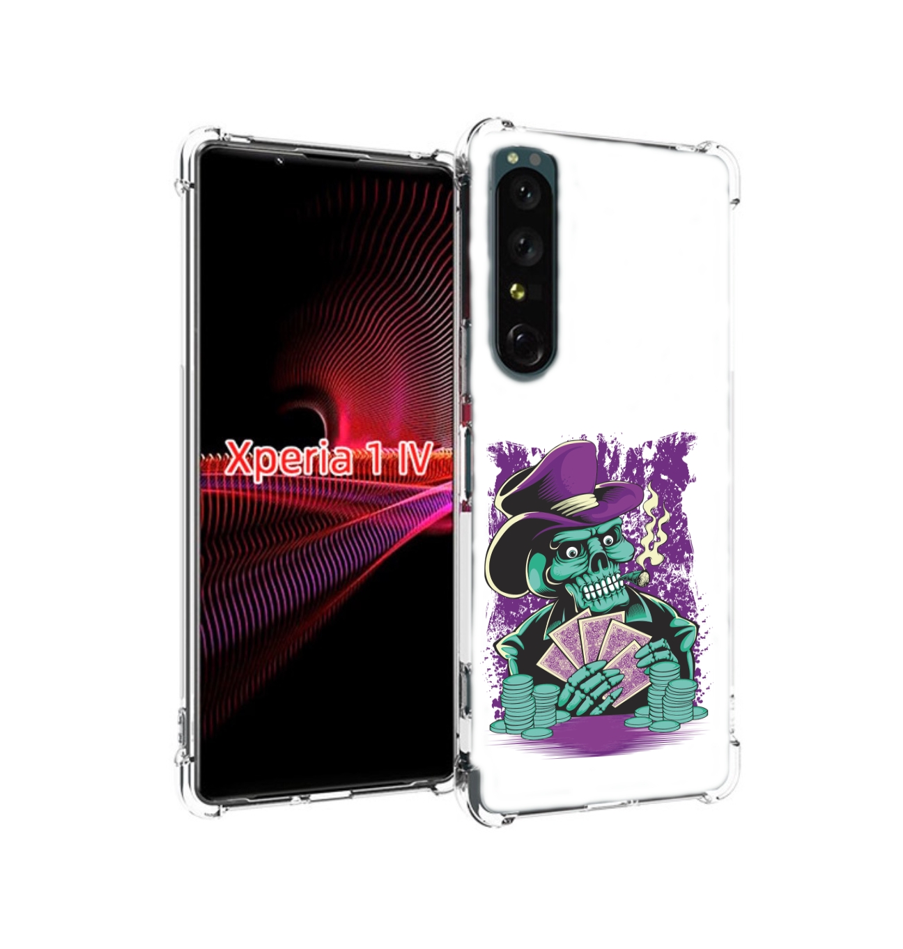 

Чехол накладка MyPads зеленый череп с картами для Sony Xperia 1 IV, Прозрачный, Tocco