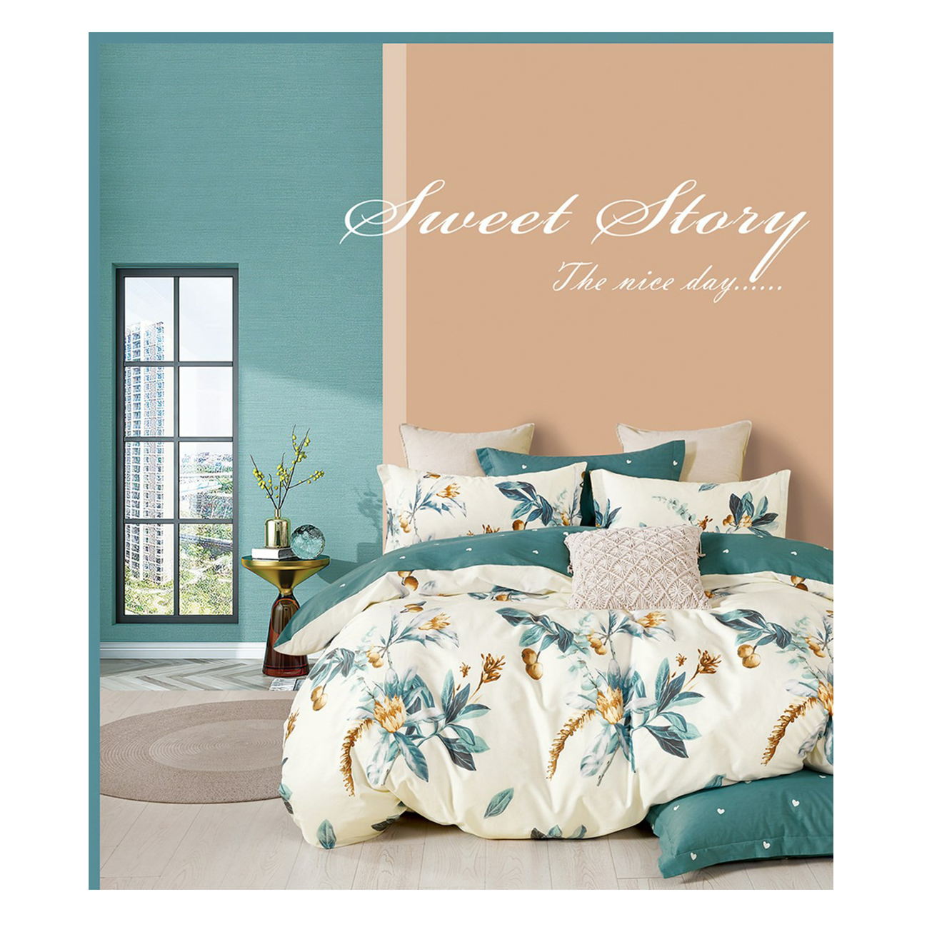 

Комплект постельного белья Guten Morgen Sweet story aqua 200Tc 2-сп сатин 70x70 см