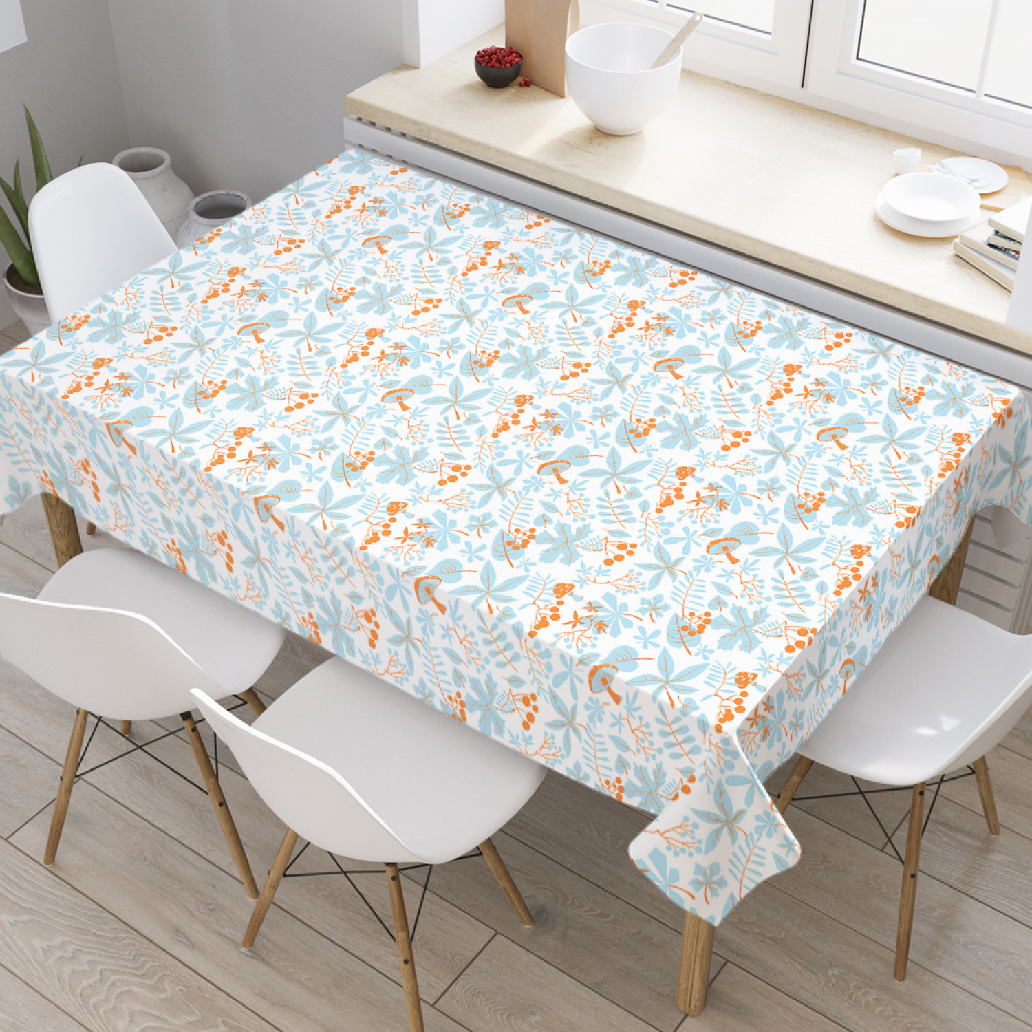 

Скатерть прямоугольная JoyArty "Осенние листья и грибы" из оксфорда, 120x145см, Голубой, Осенние листья и грибы