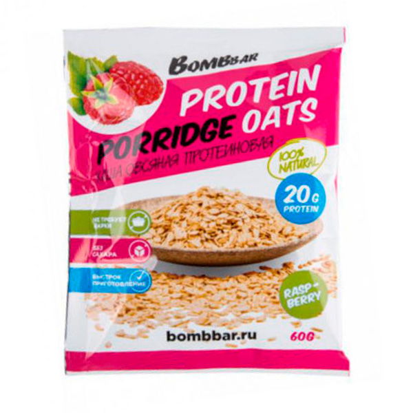 

BOMBBAR Protein Porridge Oats 60 г, 1 шт, вкус: малина