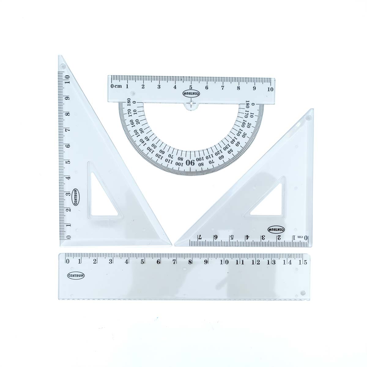 Набор школьных линеек (линейка 15см, 2 треугольника, транспортир), Centrum 80949, пластик