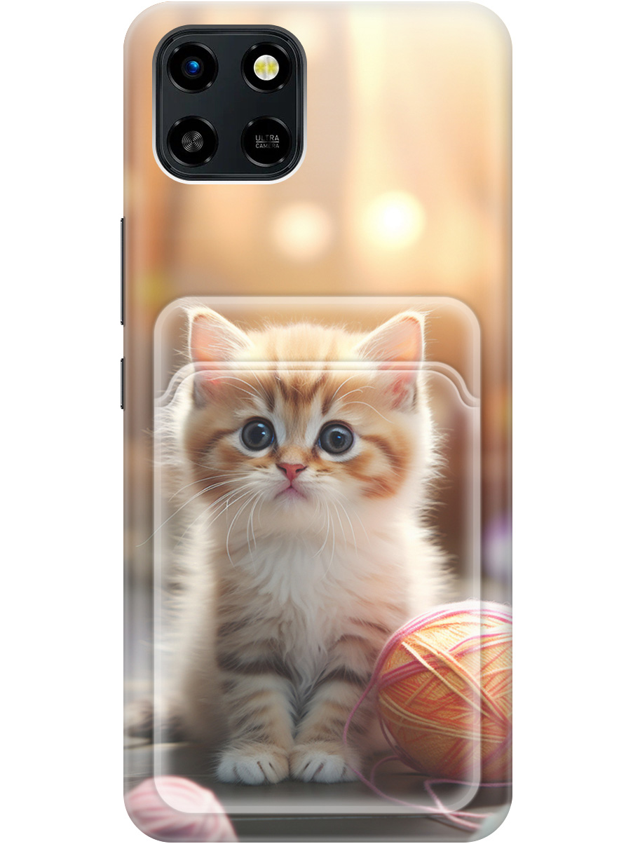 

Силиконовый чехол на Infinix Smart 6 HD с рисунком "Котик и нитки", Белый;желтый;розовый, 20012034