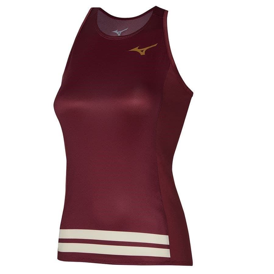 Mizuno PRINTED TANK (W) Майка теннисная женская Бордовый/Серый M