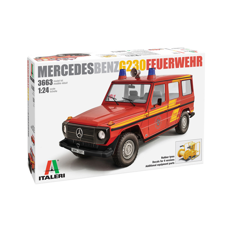 

Сборная модель Italeri 1/24 Автомобиль Mercedes Benz G230 Feuerwehr 3663