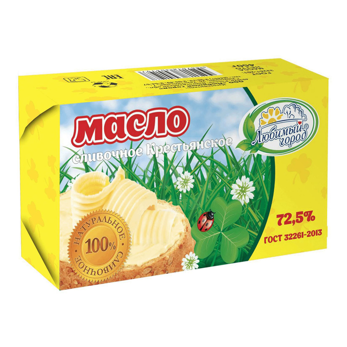 

Сливочное масло Любимый город Крестьянское 72,5% БЗМЖ 450 г