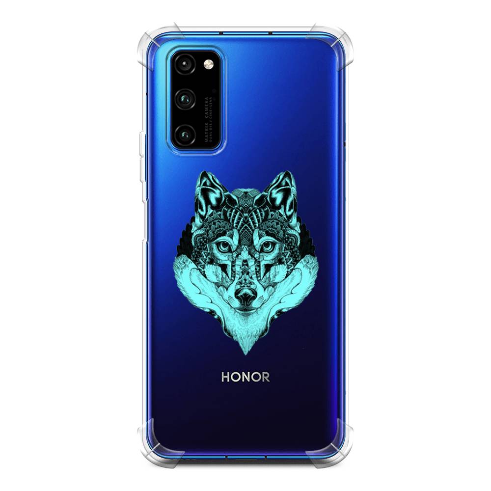 

Чехол Awog на Honor V30 Pro "Бирюзовый волк", Голубой;черный, 611451-1
