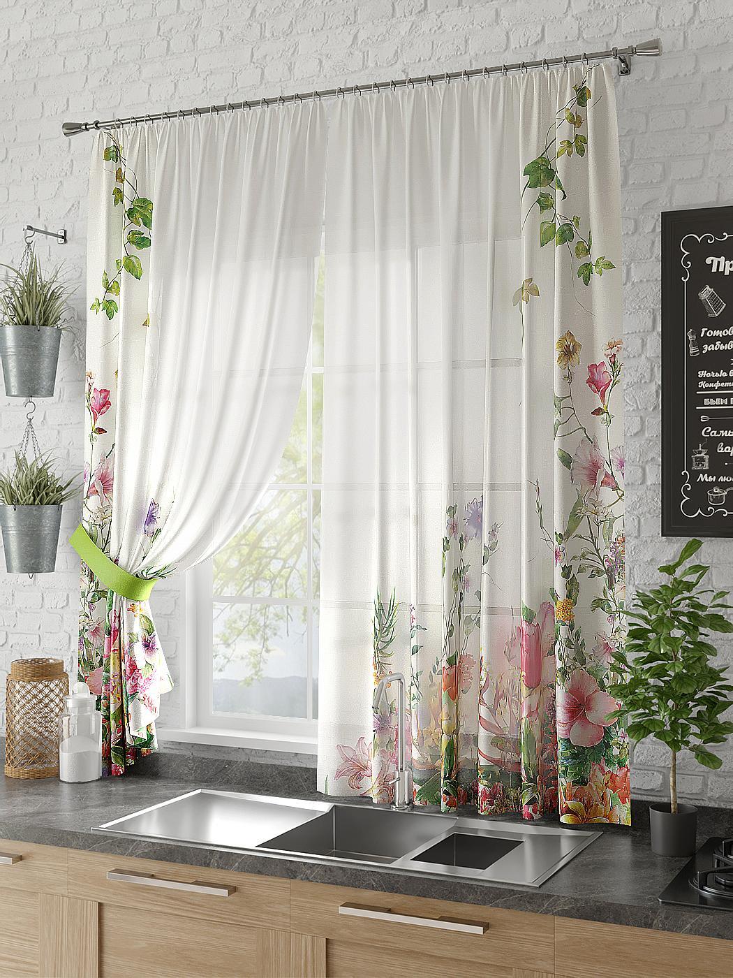 

Комплекты штор AT HOME Амор высота 180 см, ширина 150 см, крепление - шторная лента, Белый, 930485
