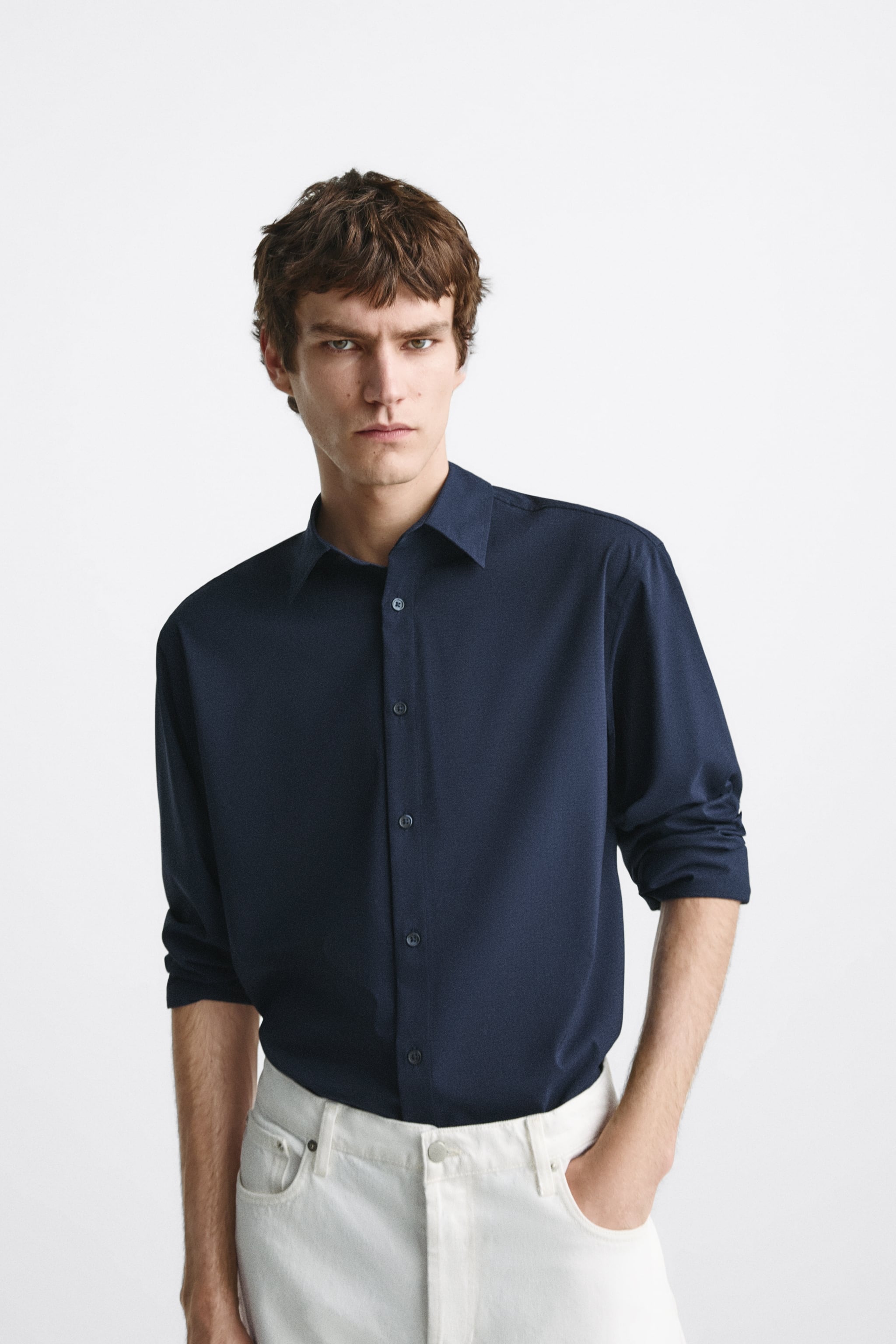 

Рубашка мужская ZARA 00775102 синяя S (доставка из-за рубежа), Синий, 00775102