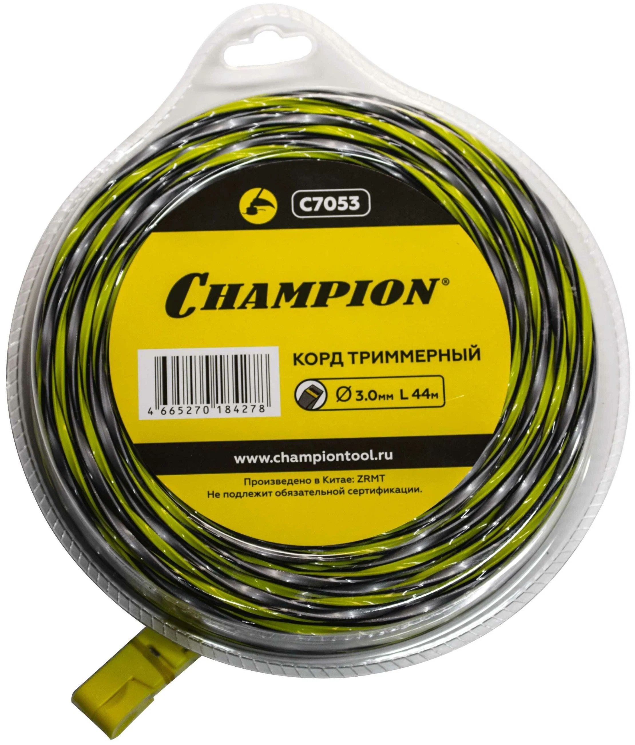

Леска для триммера витая квадрат 3 мм Champion Tornado C7053 44 м, Желтый;серый, Tornado