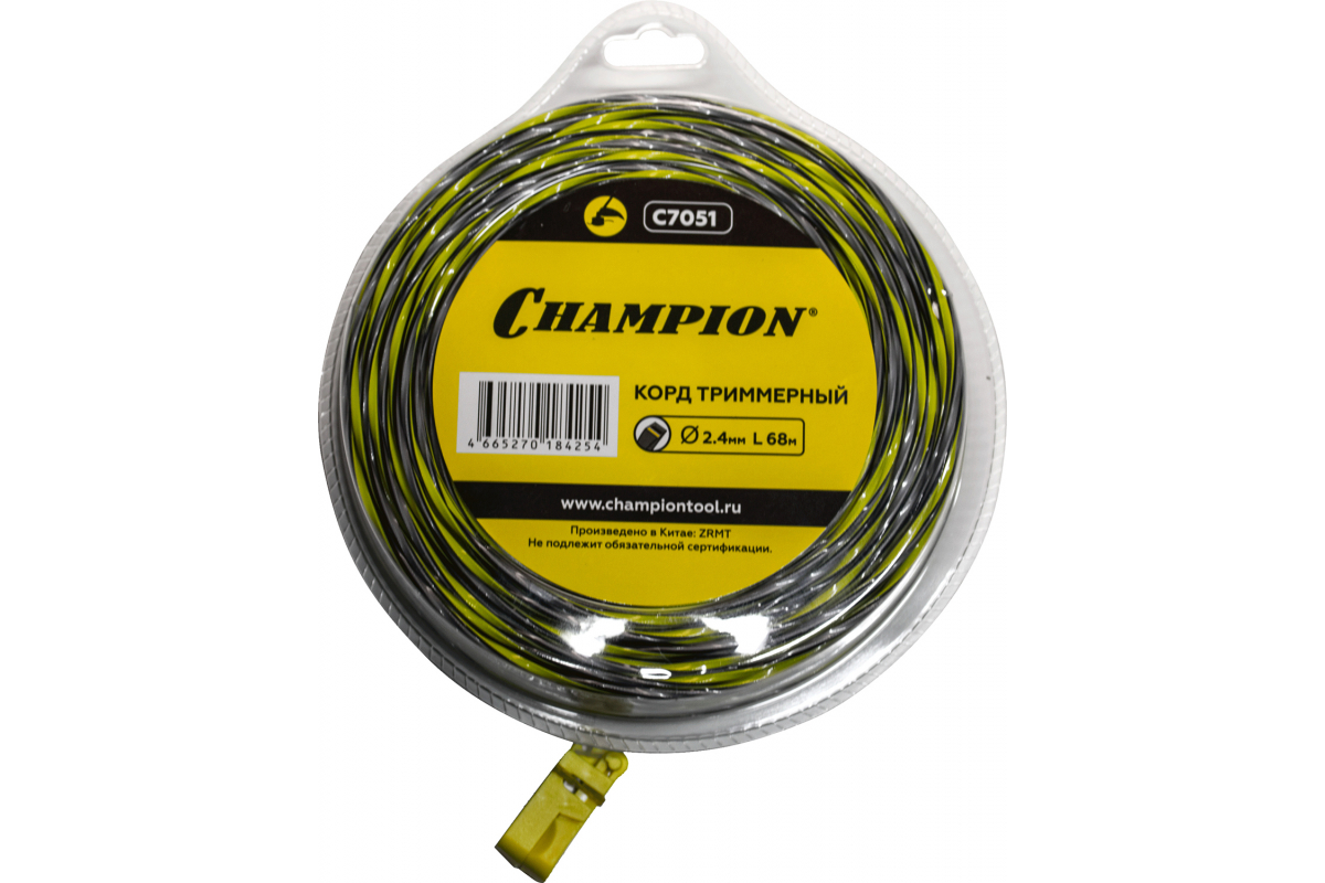 

Леска CHAMPION Tornado 2.4мм* 68м (витой квадрат), Серый;желтый
