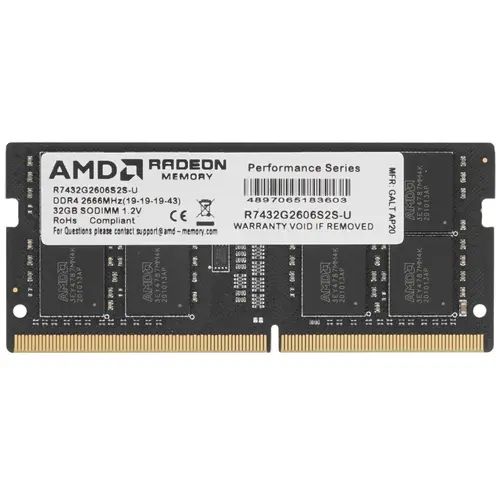 

Оперативная память AMD (R7432G2606S2S-U), DDR4 1x32Gb, 2666MHz