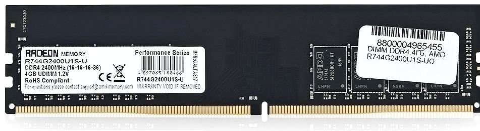 

Оперативная память AMD (R744G2400U1S-U), DDR4 1x4Gb, 2400MHz