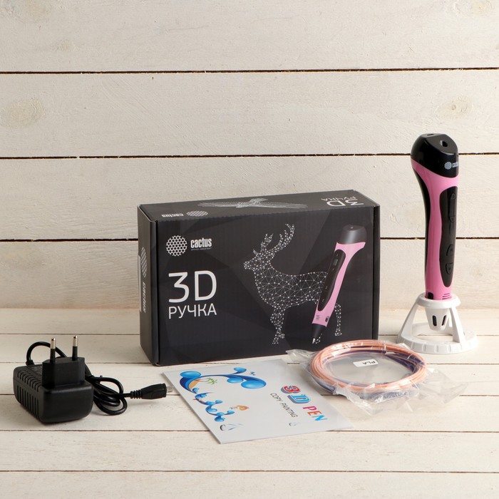 

3D ручка Cactus (CS-3D-PEN-C-PN), ABS и PLA, пластик в комплекте, розовая