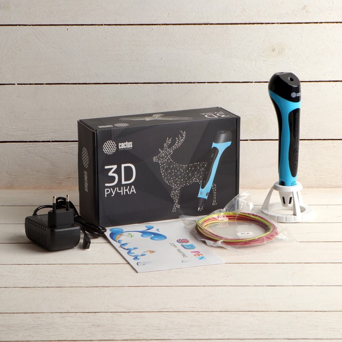 

3D ручка Cactus (CS-3D-PEN-C-BL), ABS и PLA, пластик в комплекте, голубая