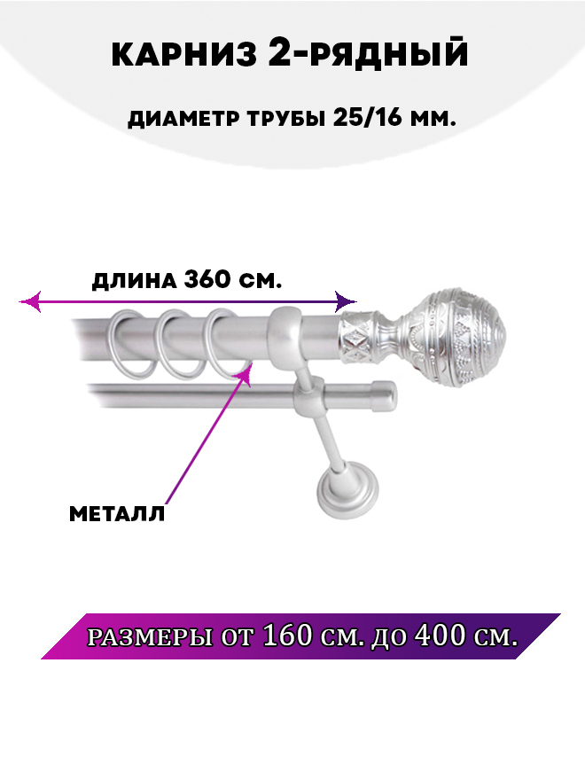 

Карниз металлический Lux Decor Винтаж 2-рядный гладкий D-2516 мм 36 м, Серый, Винтаж