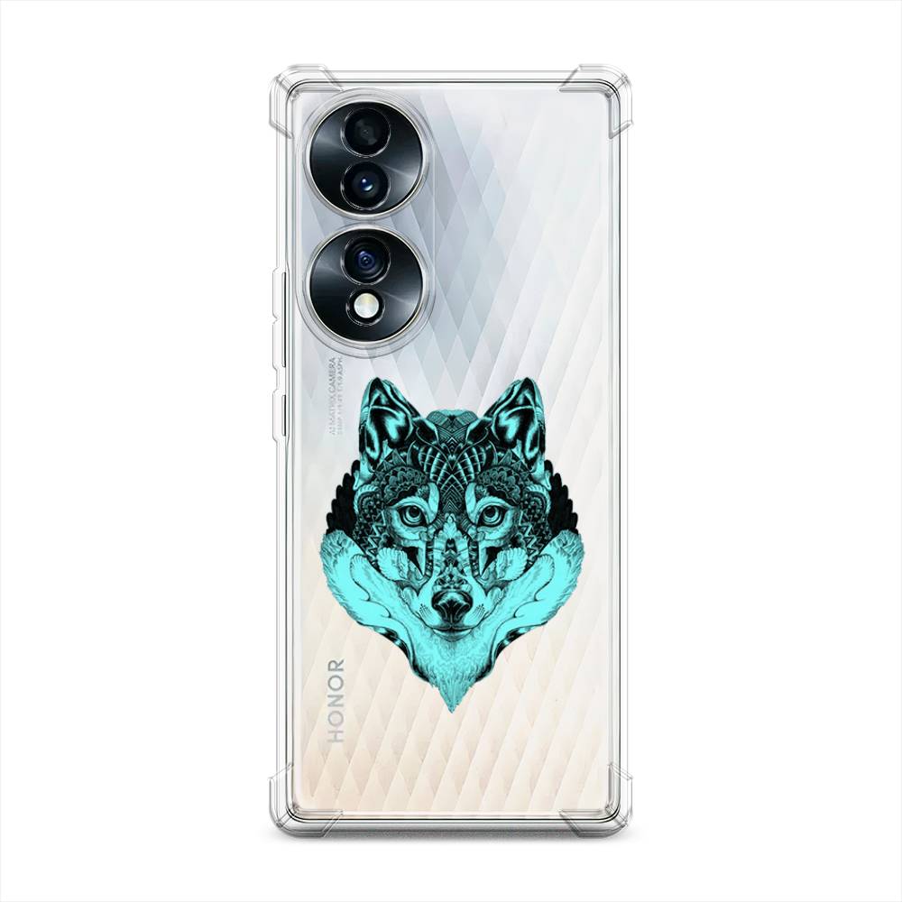 

Чехол Awog на Honor 70 "Бирюзовый волк", Голубой;черный, 6108251-1