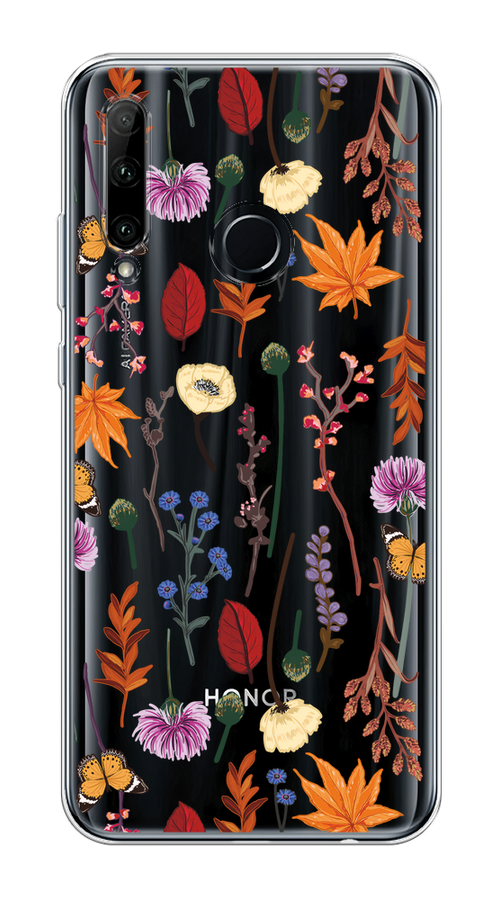 

Чехол на Honor 20e "Orange Purple flowers", Оранжевый;красный;розовый;желтый;прозрачный, 6104150-1