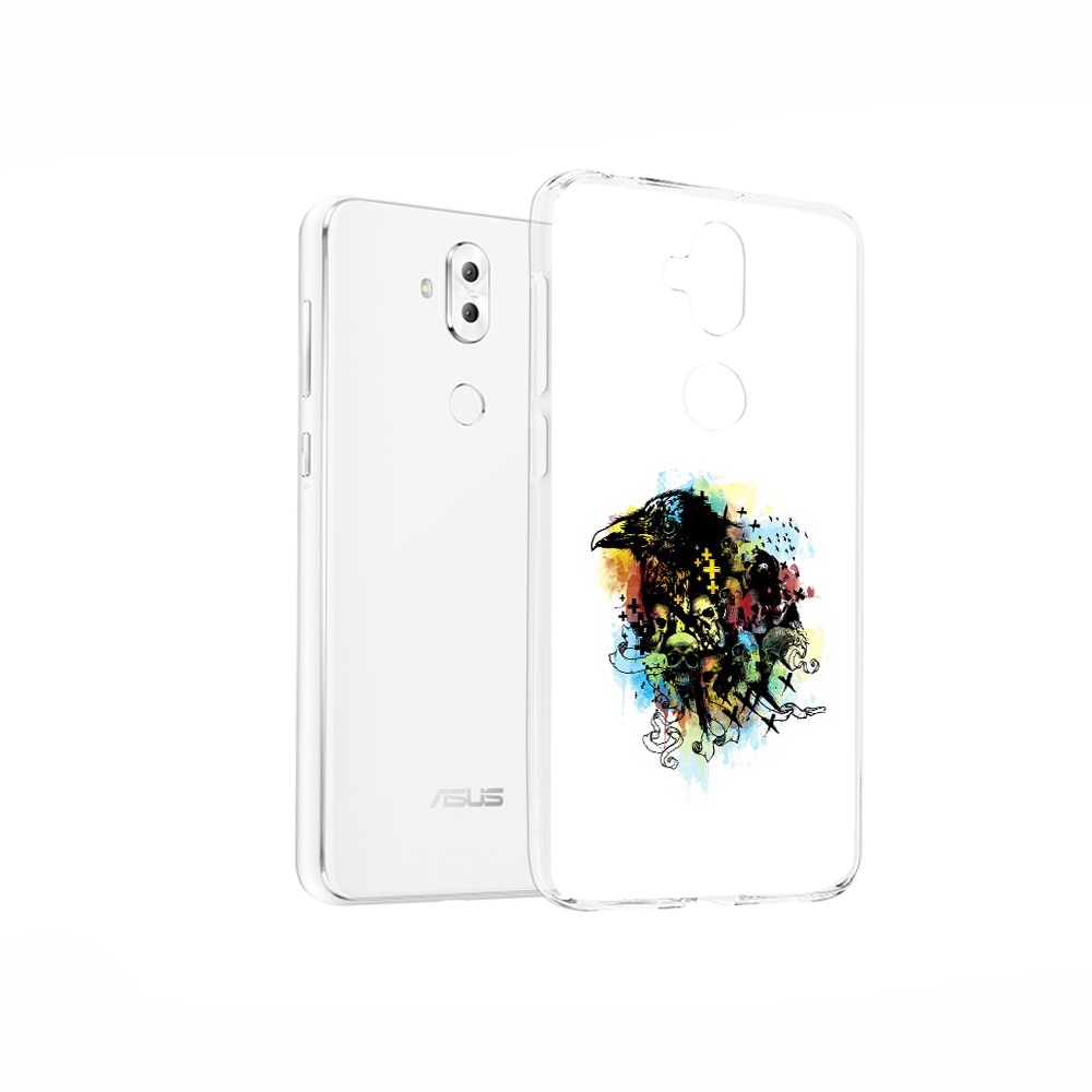 

Чехол MyPads Tocco для Asus ZenFone 5 Lite (ZC600KL) ворон и черепа, Прозрачный, Tocco