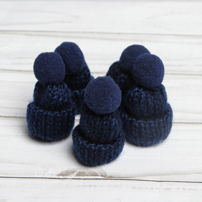 фото Шапка для игрушек вязаная с помпоном, набор 5 шт., цвет синий nobrand