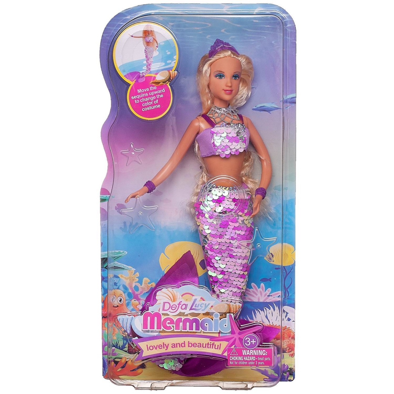 Кукла Defa Lucy Морская принцесса-русалочка в блестящем наряде 29 см 8433d/бело-фиолетовая