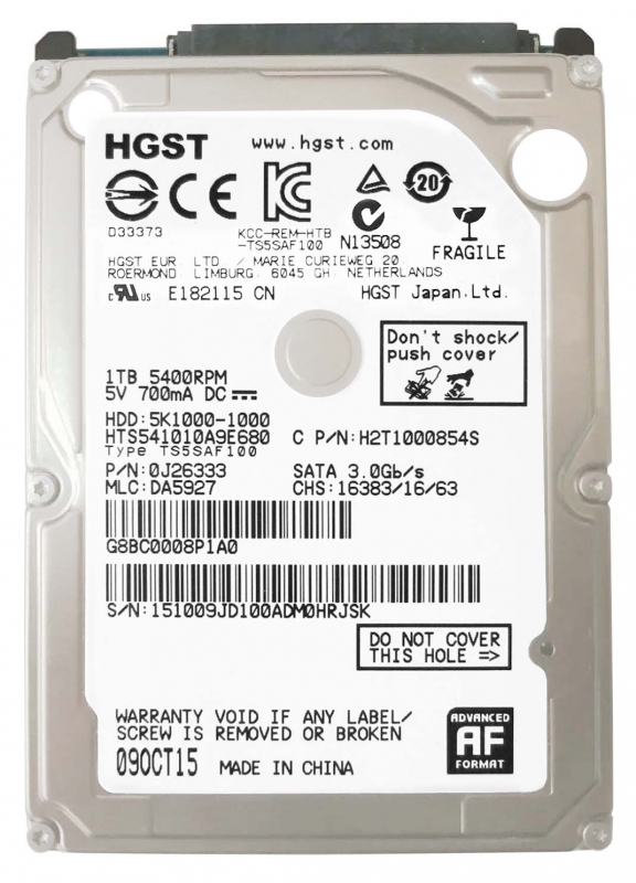 

Внутренний HDD диск Hitachi HTS541010A9E680 1Tb 5400 2,5" HDD, HTS541010A9E680