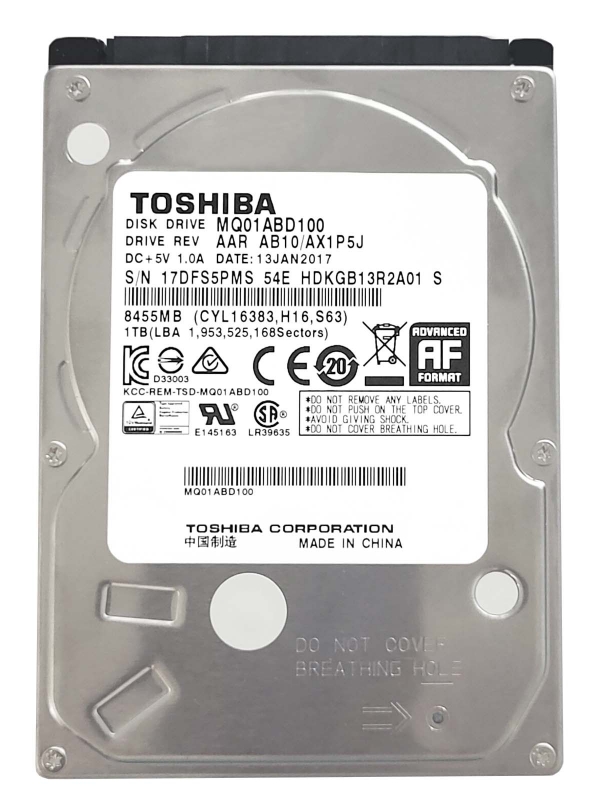 

Жесткий диск Toshiba MQ01ABD100 1Tb 5400 SATAII 2,5" HDD, MQ01ABD100