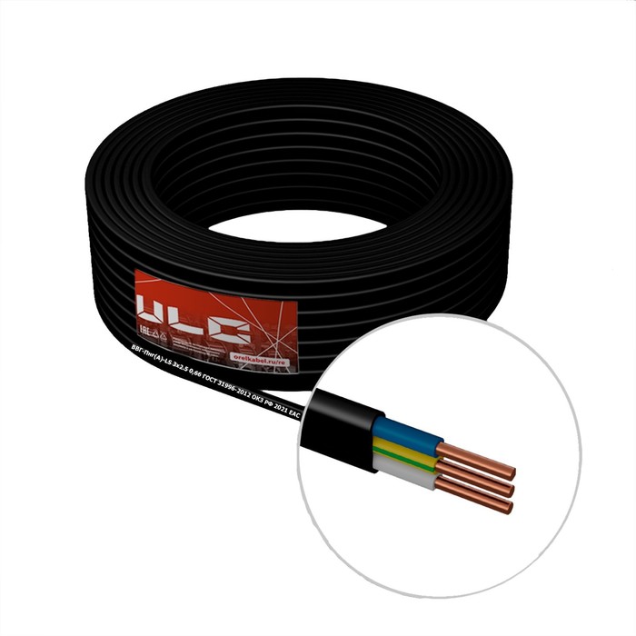 

Кабель "ULC" ВВГ-Пнг(A)-LS, сечение 3х2.5 мм2, 50 м, ГОСТ, чёрный, Черный