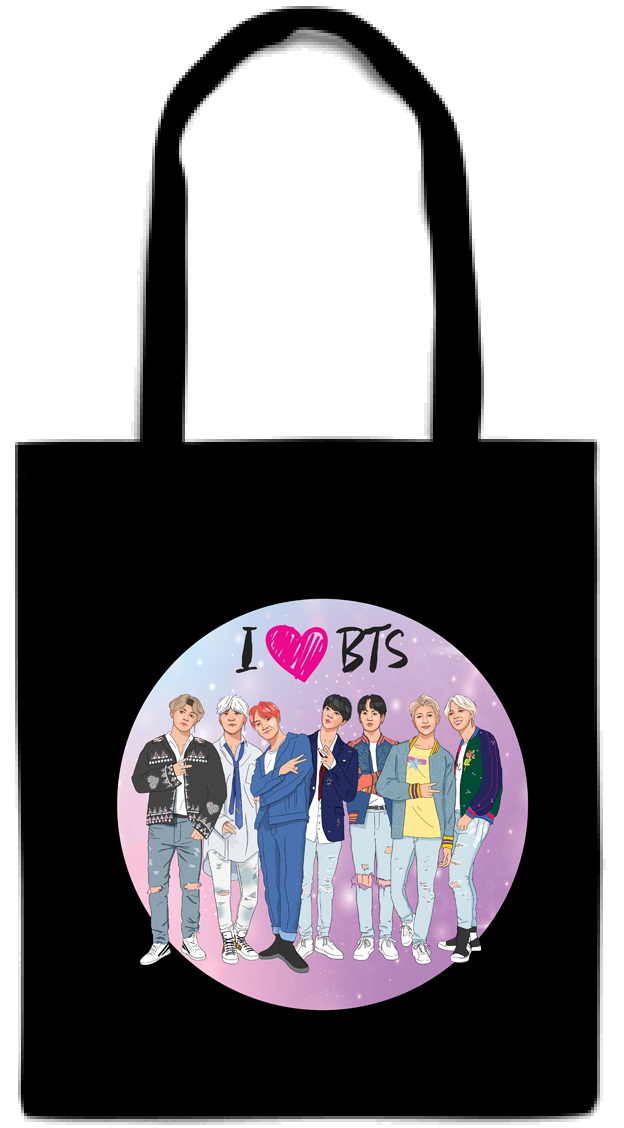 

Сумка-шоппер женская Бомбора I love BTS, черный, I love BTS