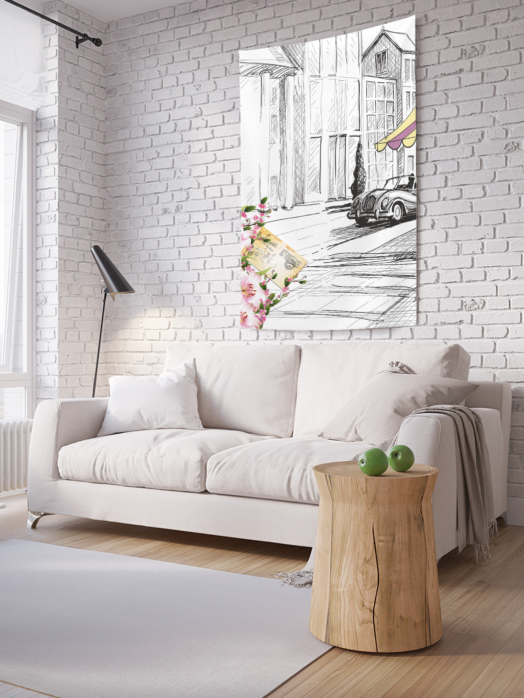 

Вертикальное фотопанно на стену JoyArty Нарисованный город и цветы 150x200 см, Нарисованный город и цветы