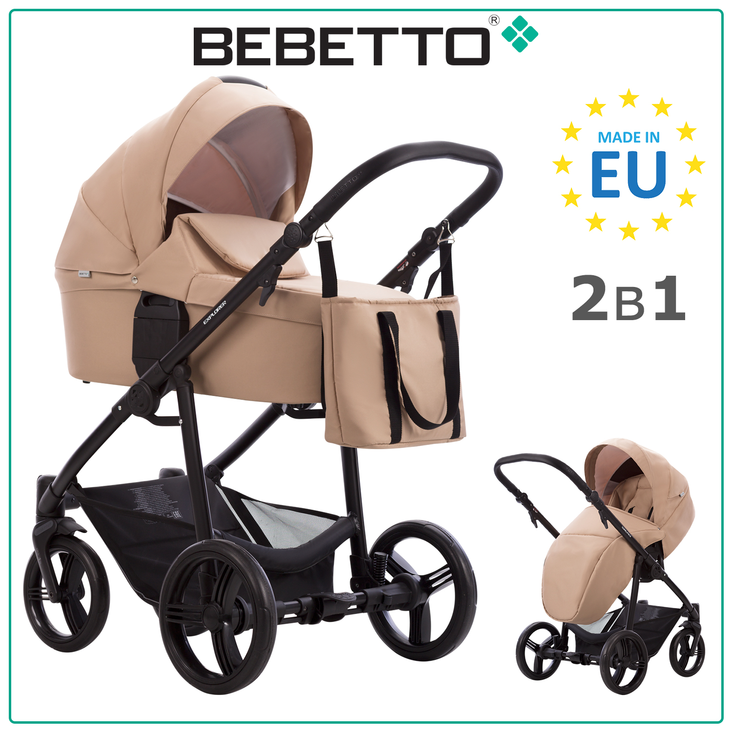 Детская коляска 2 в 1 Bebetto Explorer AIR 11, рама черная